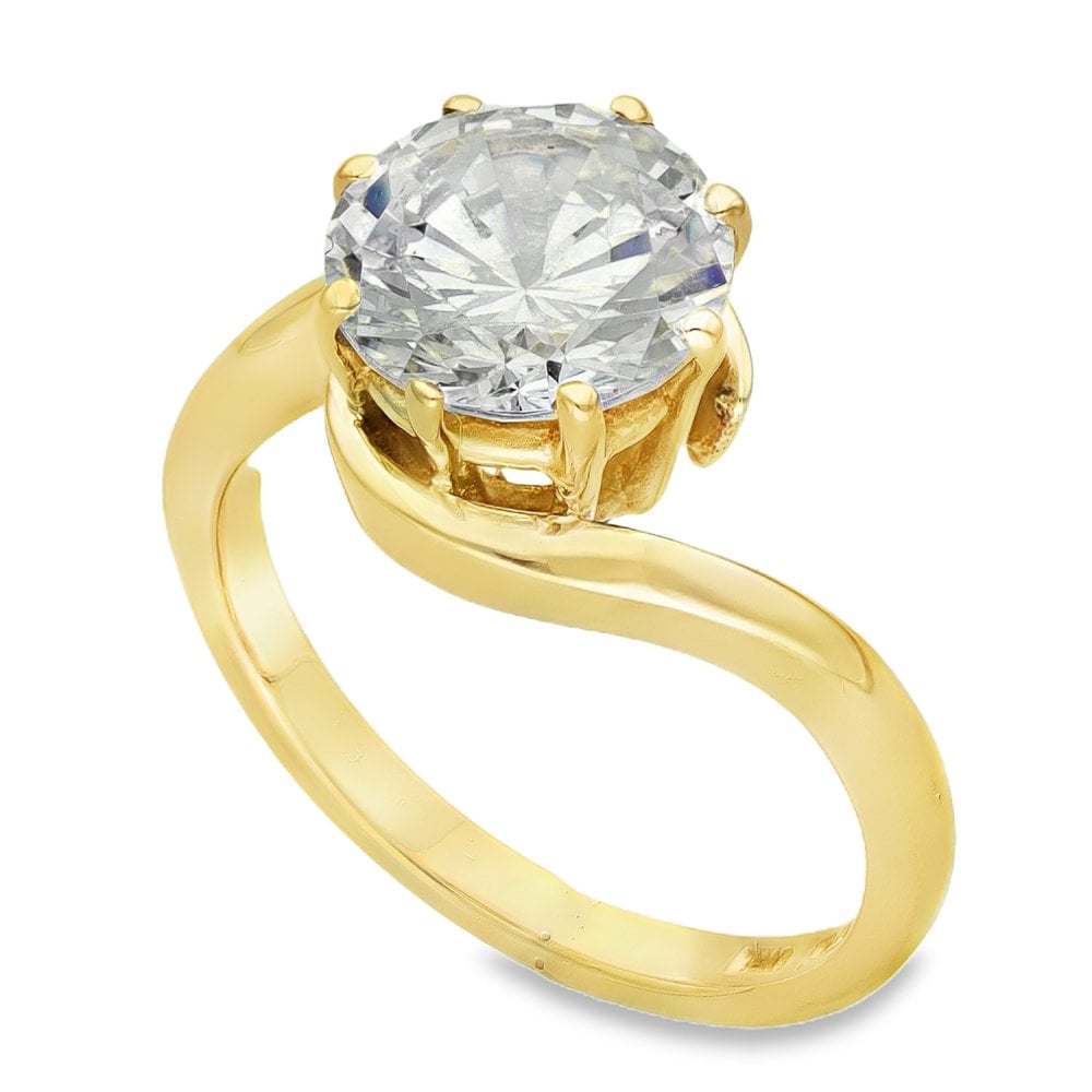 9ct Yellow Gold CZ Solitaire Twist Ring - Size M - 4.7g
