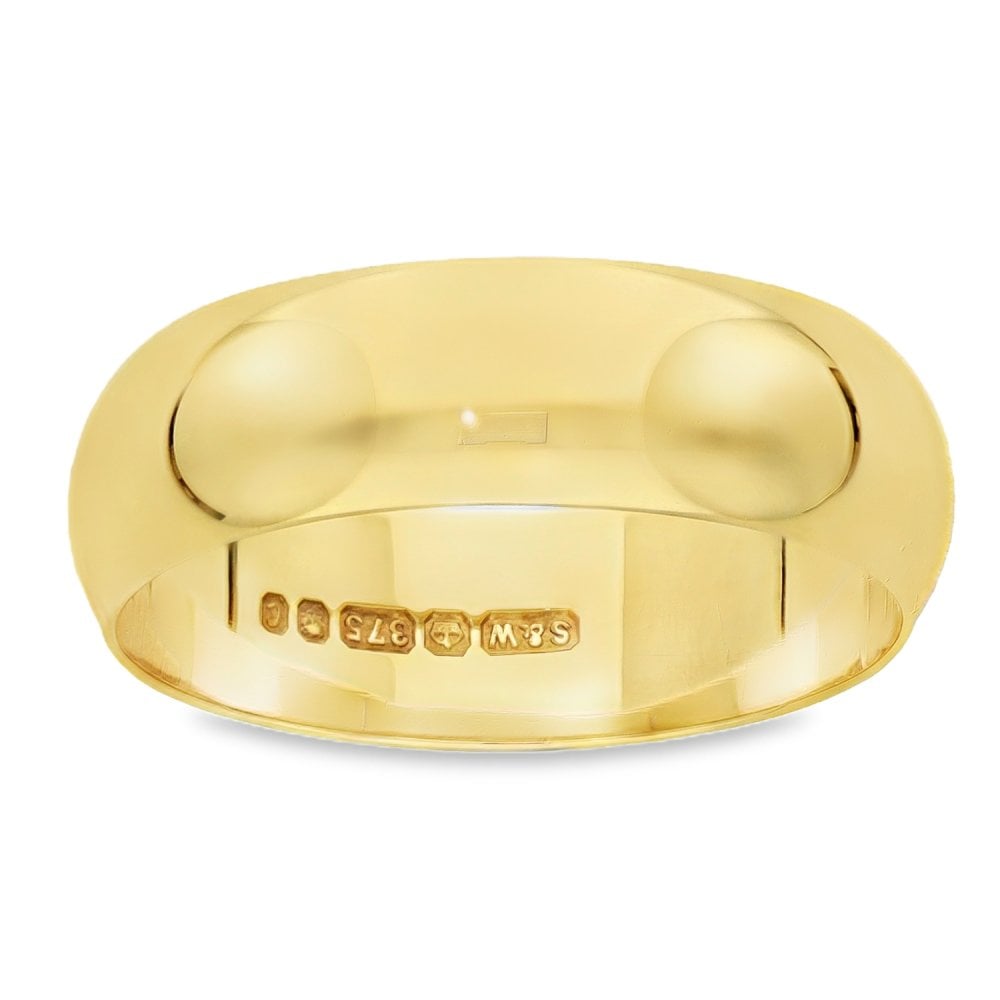 9ct Yellow Gold Plain D-Shape Wedding Band - Size U½ - 7mm