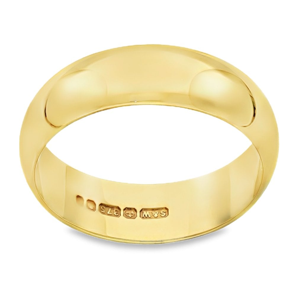 9ct Yellow Gold Plain D-Shape Wedding Band - Size U½ - 7mm