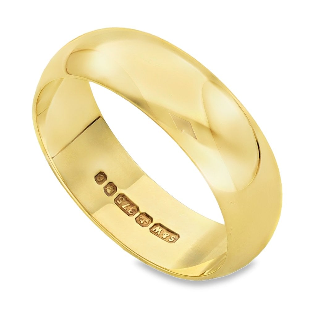 9ct Yellow Gold Plain D-Shape Wedding Band - Size U½ - 7mm