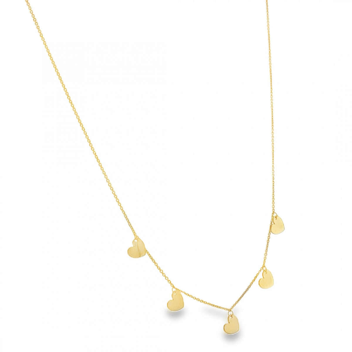 9ct Yellow Gold 5 Heart Drop Trace Necklace - 16/17" - 2.0g