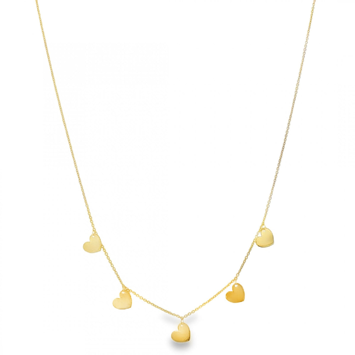 9ct Yellow Gold 5 Heart Drop Trace Necklace - 16/17" - 2.0g