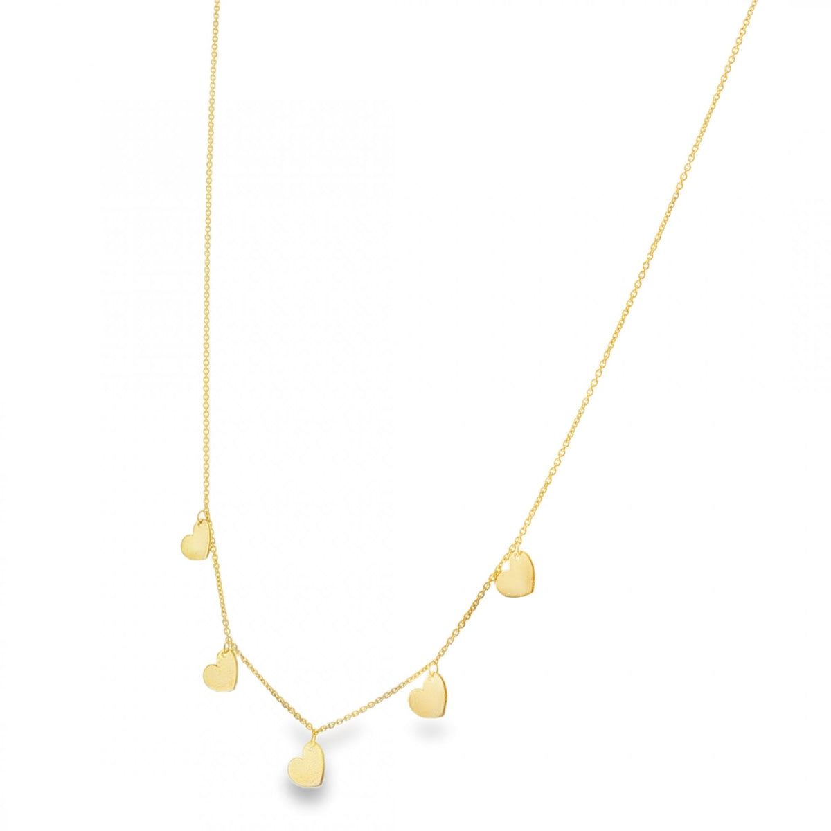 9ct Yellow Gold 5 Heart Drop Trace Necklace - 16/17" - 2.0g