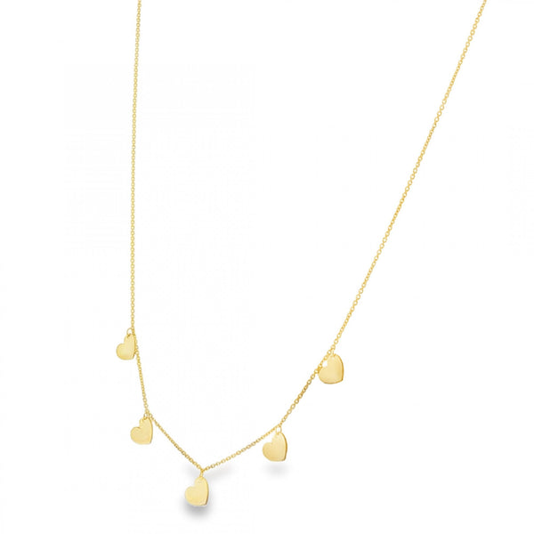 9ct Yellow Gold 5 Heart Drop Trace Necklace - 16/17" - 2.0g