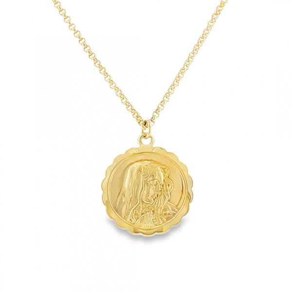 9ct Yellow Gold Madonna Pendant & Necklace - 24" - 13.3g
