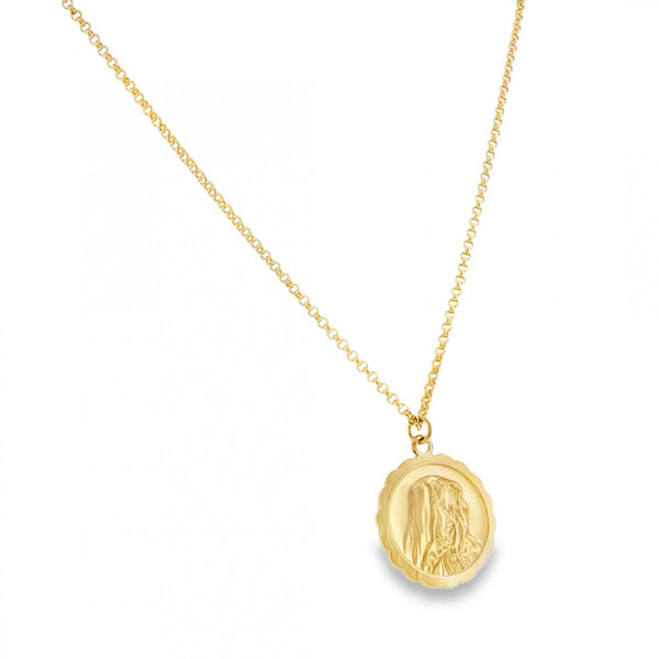9ct Yellow Gold Madonna Pendant & Necklace - 24" - 13.3g