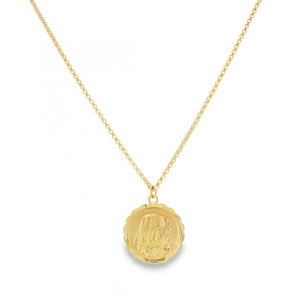 9ct Yellow Gold Madonna Pendant & Necklace - 24" - 13.3g
