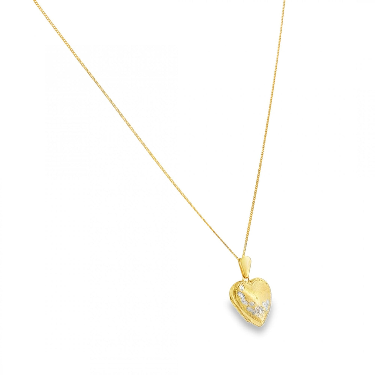 9ct Yellow & White Gold Heart Locket & Necklace - 20" - 2.3g
