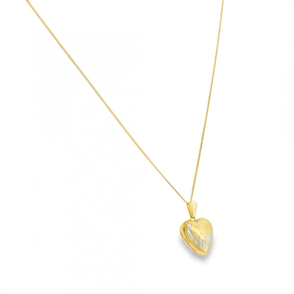 9ct Yellow & White Gold Heart Locket & Necklace - 20" - 2.3g