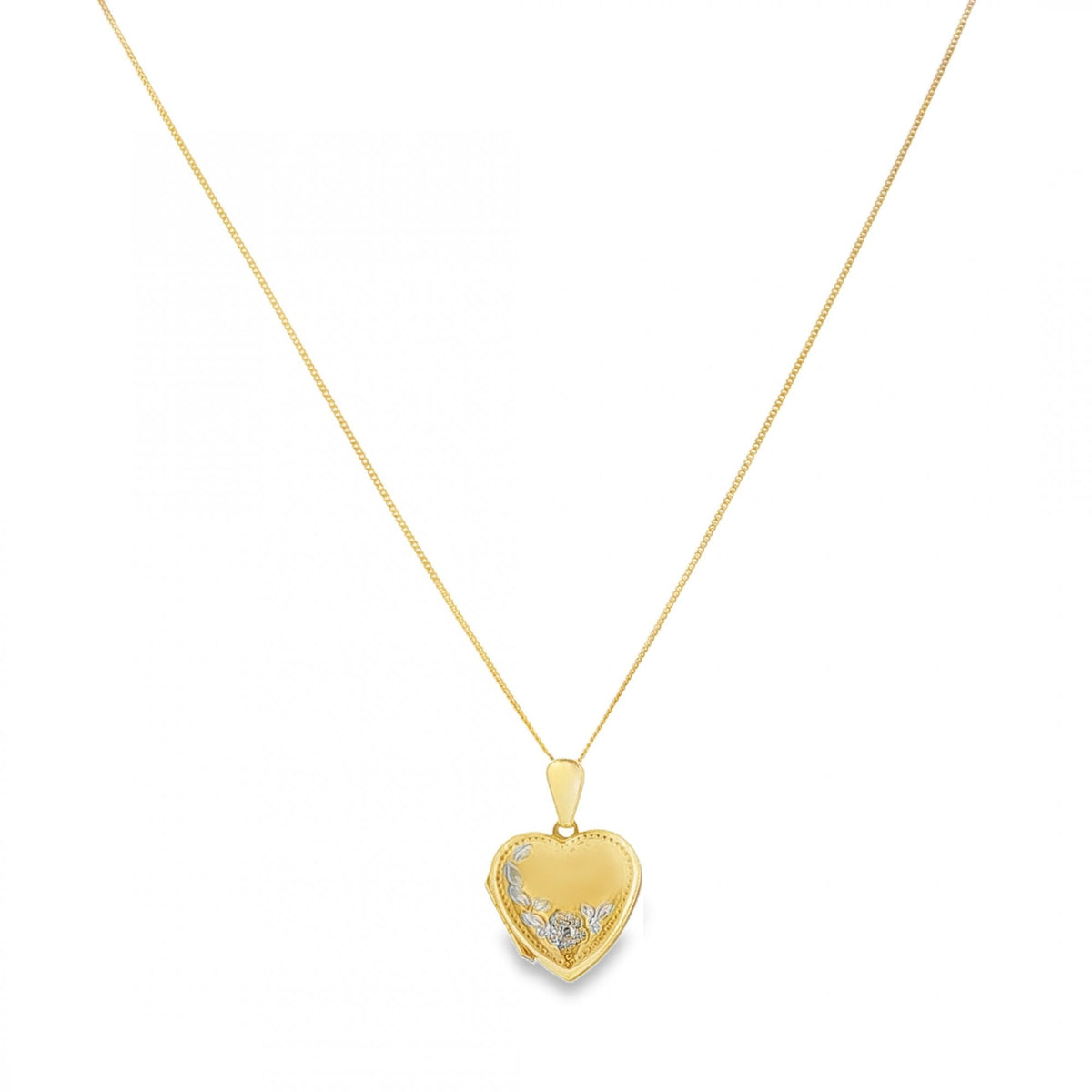 9ct Yellow & White Gold Heart Locket & Necklace - 20" - 2.3g