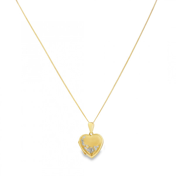9ct Yellow & White Gold Heart Locket & Necklace - 20" - 2.3g