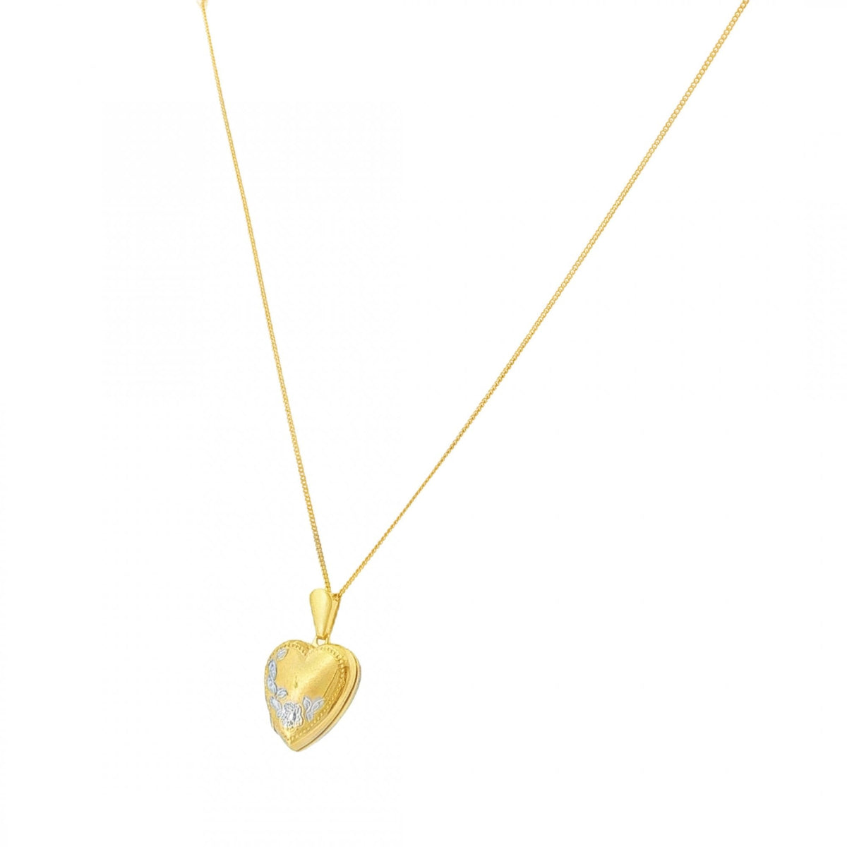 9ct Yellow & White Gold Heart Locket & Necklace - 20" - 2.3g