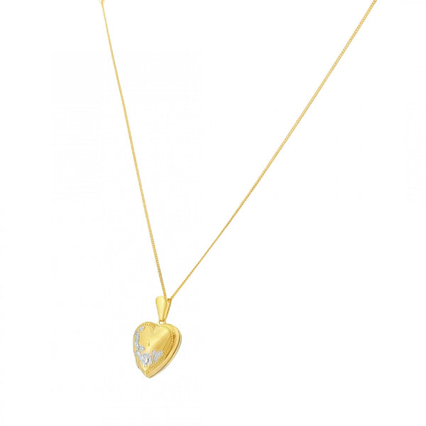 9ct Yellow & White Gold Heart Locket & Necklace - 20" - 2.3g