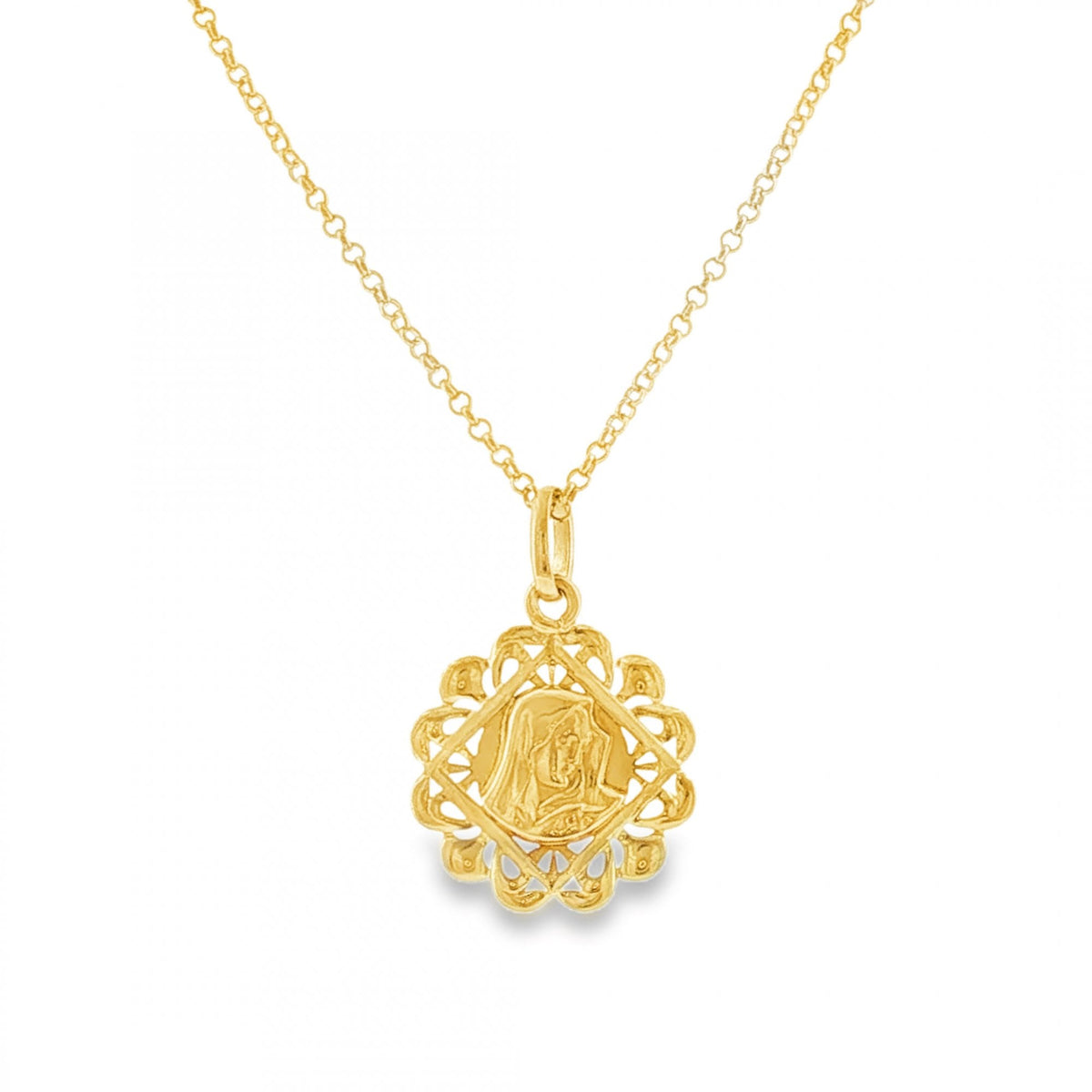 9ct Yellow Gold Madonna Pendant & Necklace - 20" - 3.9g