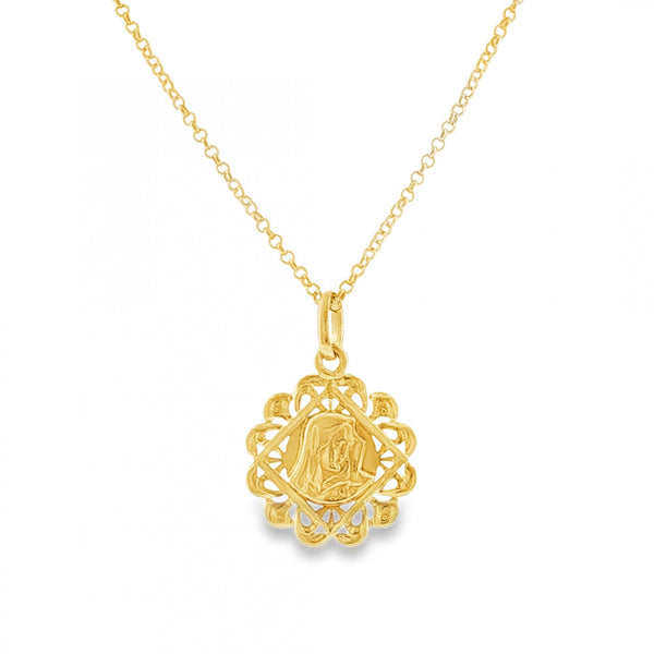 9ct Yellow Gold Madonna Pendant & Necklace - 20" - 3.9g