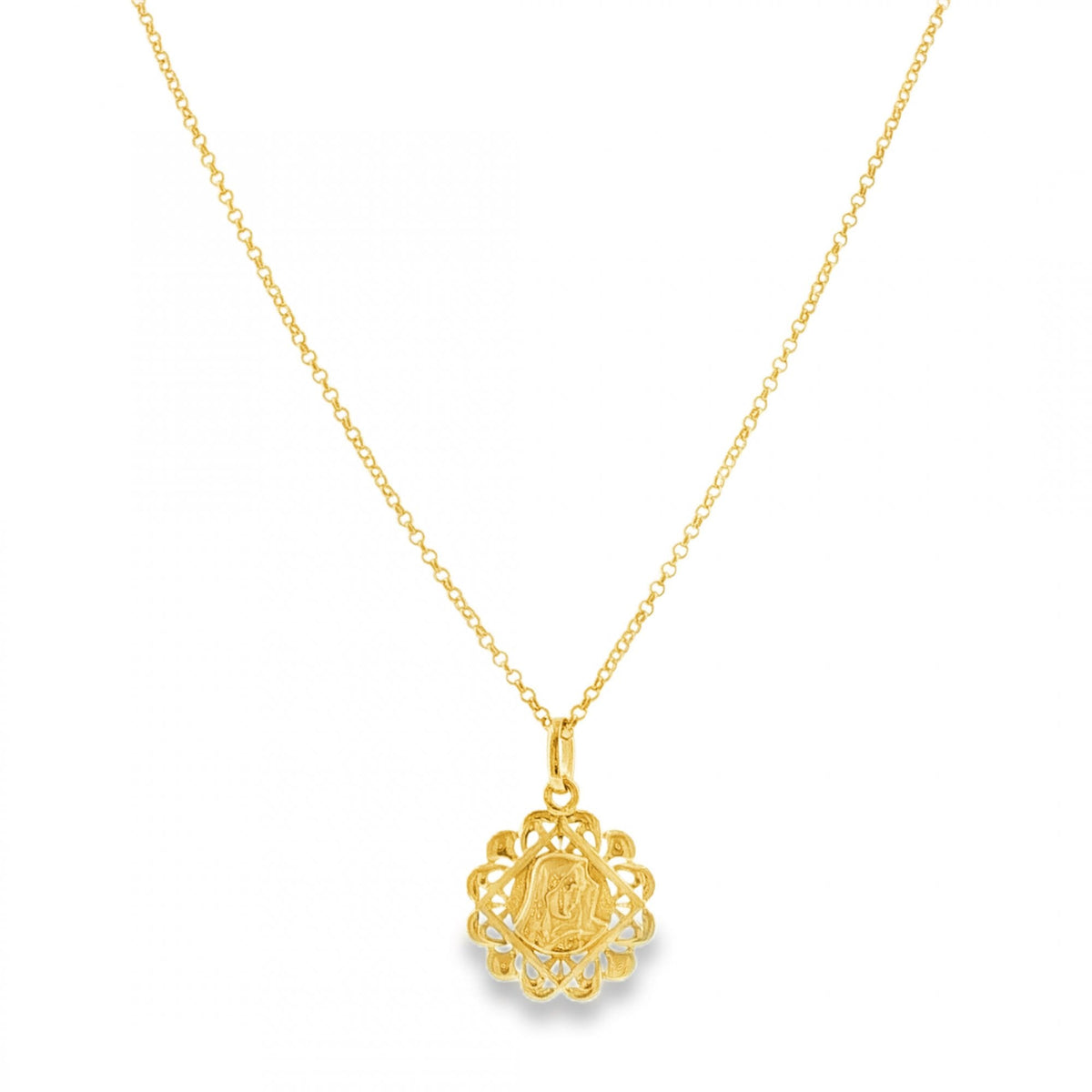 9ct Yellow Gold Madonna Pendant & Necklace - 20" - 3.9g