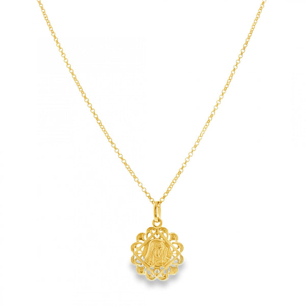 9ct Yellow Gold Madonna Pendant & Necklace - 20" - 3.9g