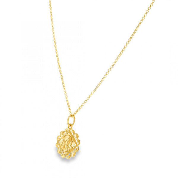 9ct Yellow Gold Madonna Pendant & Necklace - 20" - 3.9g