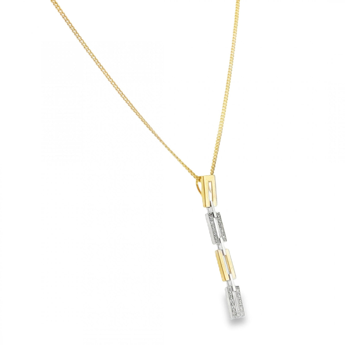 9ct Yellow & White Gold Diamond Brick Drop Pendant & Necklace