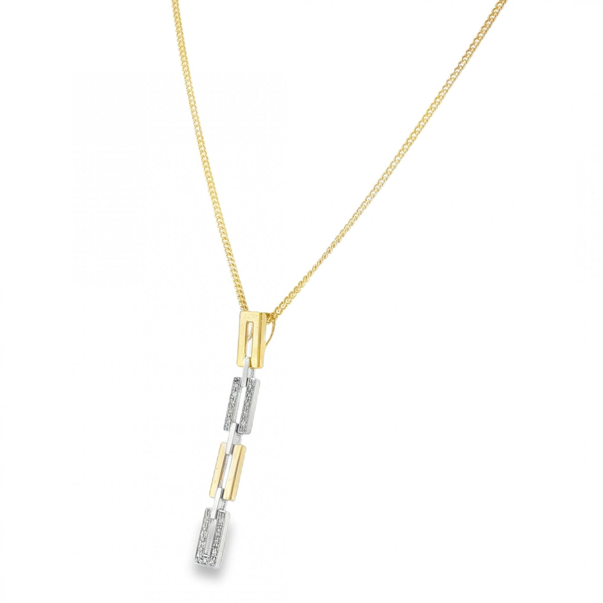 9ct Yellow & White Gold Diamond Brick Drop Pendant & Necklace
