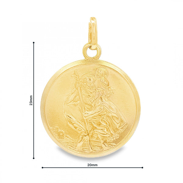 9ct Yellow Gold Round St. Christopher Pendant -20x23x1.5mm -3.9g