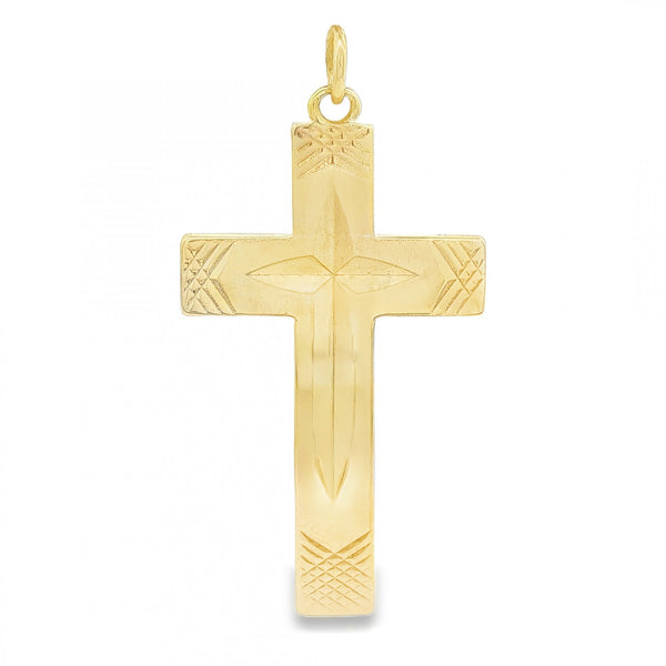 9ct Yellow Gold Diamond-Cut Cross Pendant - 23x42x2mm - 7.2g
