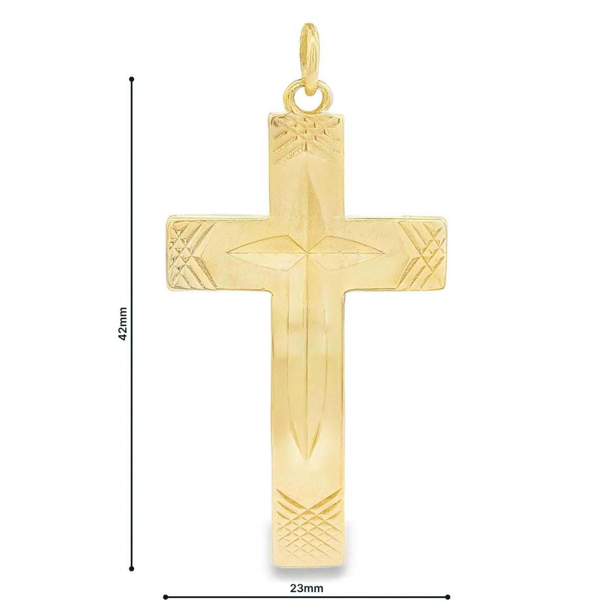 9ct Yellow Gold Diamond-Cut Cross Pendant - 23x42x2mm - 7.2g