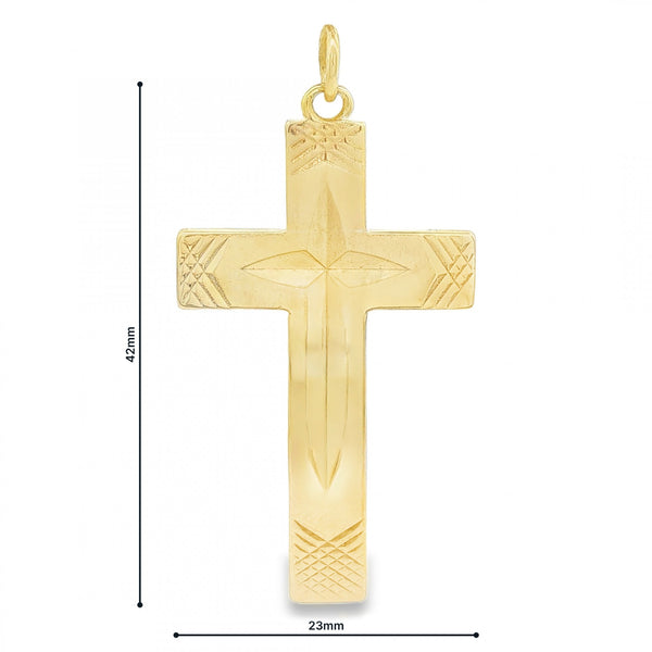 9ct Yellow Gold Diamond-Cut Cross Pendant - 23x42x2mm - 7.2g
