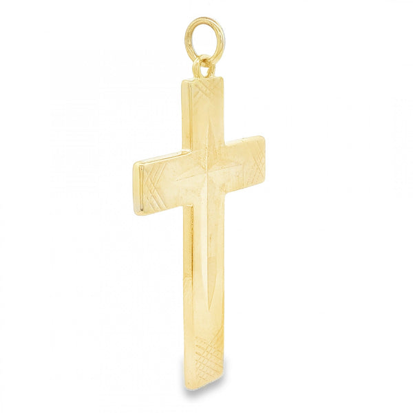 9ct Yellow Gold Diamond-Cut Cross Pendant - 23x42x2mm - 7.2g