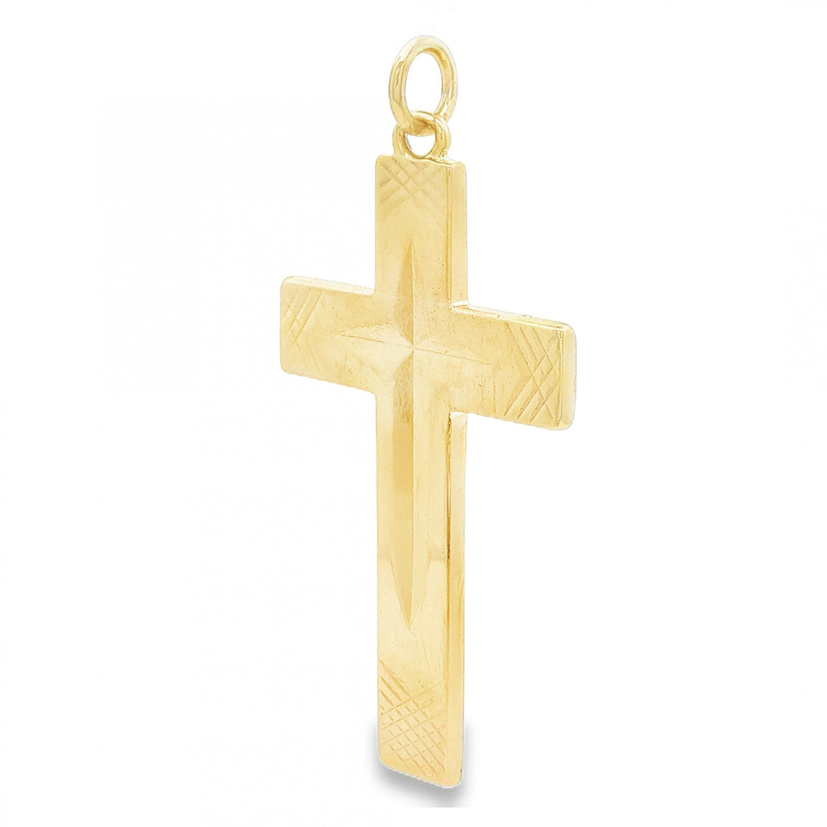9ct Yellow Gold Diamond-Cut Cross Pendant - 23x42x2mm - 7.2g