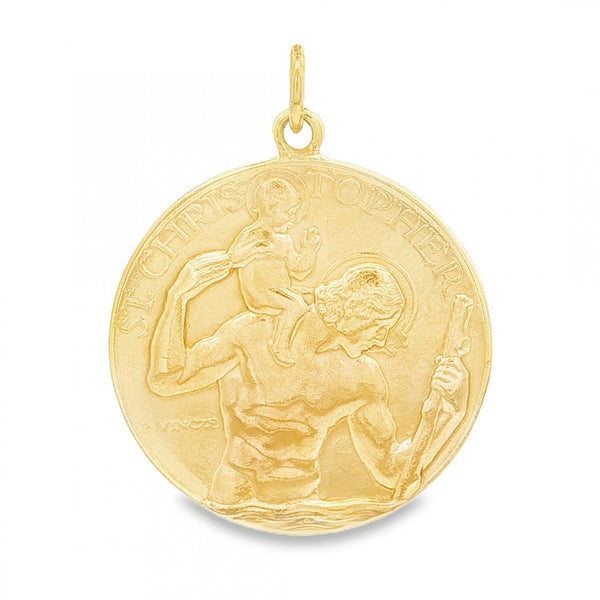 9ct Yellow Gold Round St. Christopher Pendant -27x31x1.5mm -8.0g