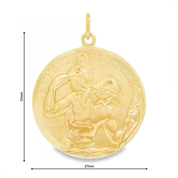 9ct Yellow Gold Round St. Christopher Pendant -27x31x1.5mm -8.0g