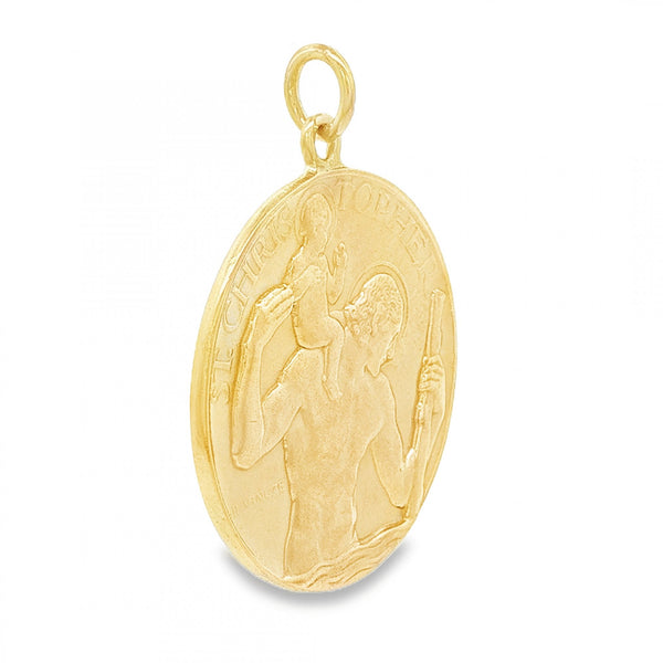 9ct Yellow Gold Round St. Christopher Pendant -27x31x1.5mm -8.0g