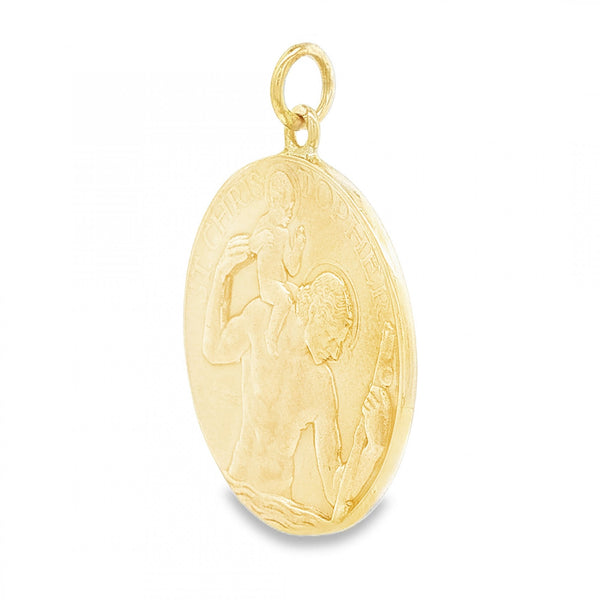 9ct Yellow Gold Round St. Christopher Pendant -27x31x1.5mm -8.0g