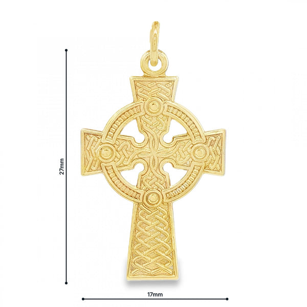9ct Yellow Gold Flat Celtic Cross Pendant - 17x27x1mm - 1.6g