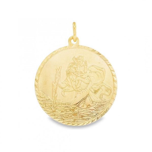9ct Yellow Gold Flat St Christopher Pendant - 25x28x1mm - 6.2g