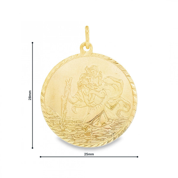 9ct Yellow Gold Flat St Christopher Pendant - 25x28x1mm - 6.2g