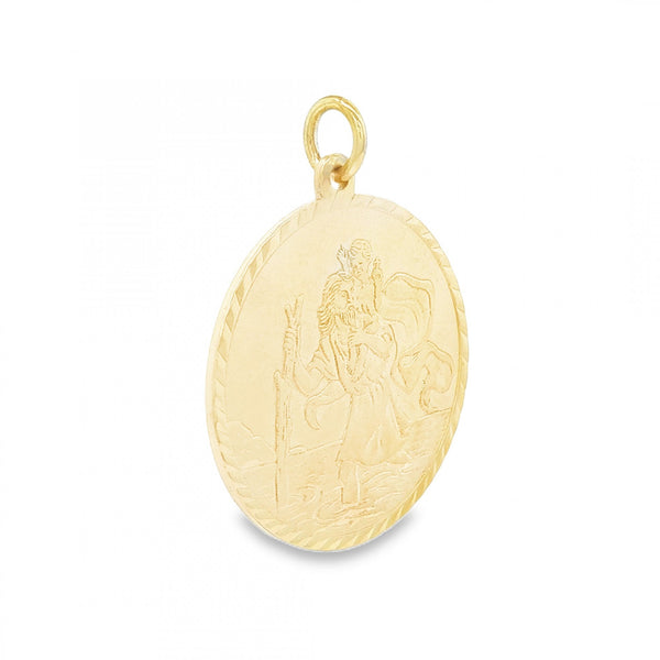 9ct Yellow Gold Flat St Christopher Pendant - 25x28x1mm - 6.2g
