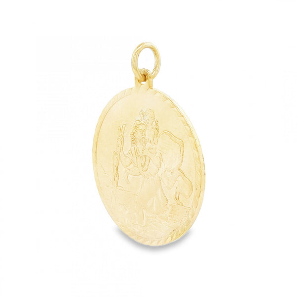 9ct Yellow Gold Flat St Christopher Pendant - 25x28x1mm - 6.2g