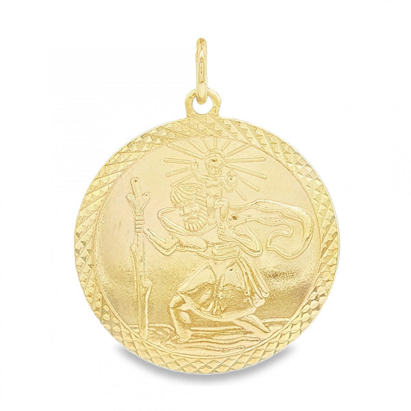 9ct Yellow Gold Round St Christopher Pendant - 25x28x1mm - 3.8g