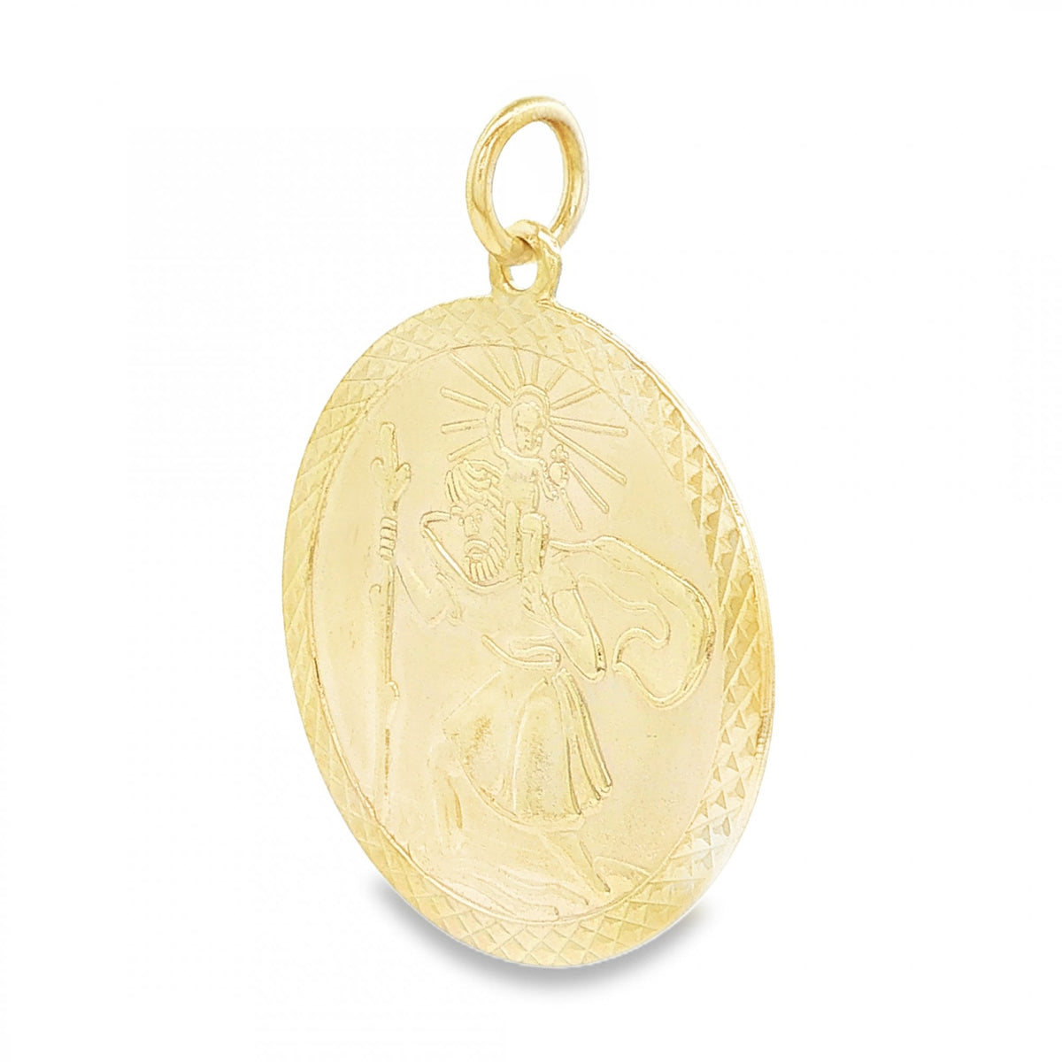 9ct Yellow Gold Round St Christopher Pendant - 25x28x1mm - 3.8g