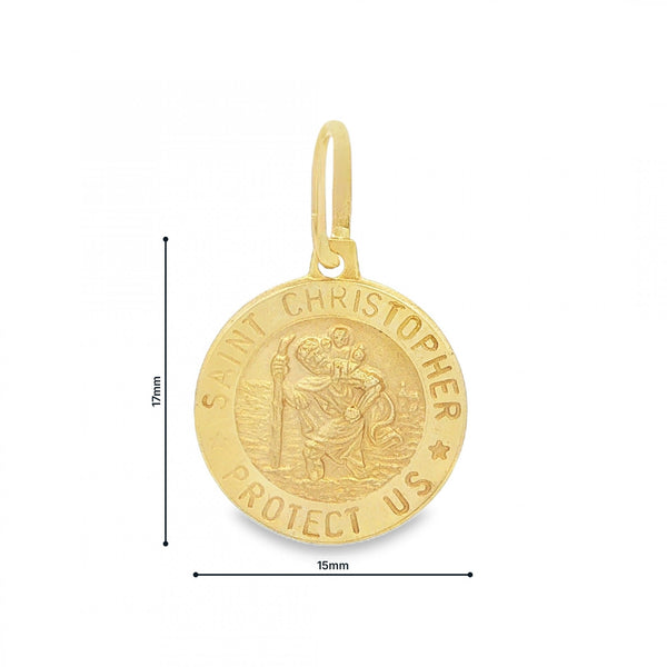 9ct Yellow Gold Round St. Christopher Pendant -15x17x1.5mm -1.8g