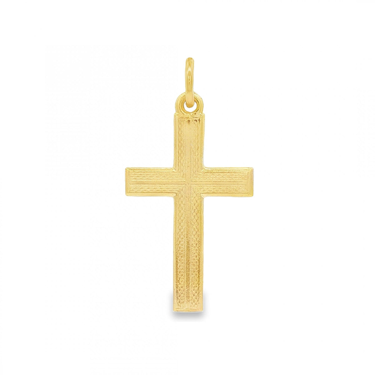 9ct Yellow Gold Patterned Flat Cross Pendant - 16x28x1mm - 1.5g