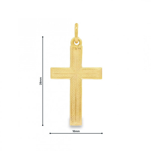 9ct Yellow Gold Patterned Flat Cross Pendant - 16x28x1mm - 1.5g