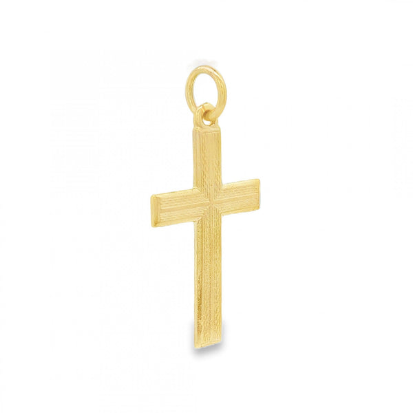 9ct Yellow Gold Patterned Flat Cross Pendant - 16x28x1mm - 1.5g