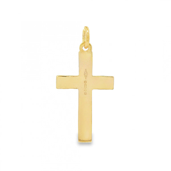 9ct Yellow Gold Patterned Flat Cross Pendant - 16x28x1mm - 1.5g