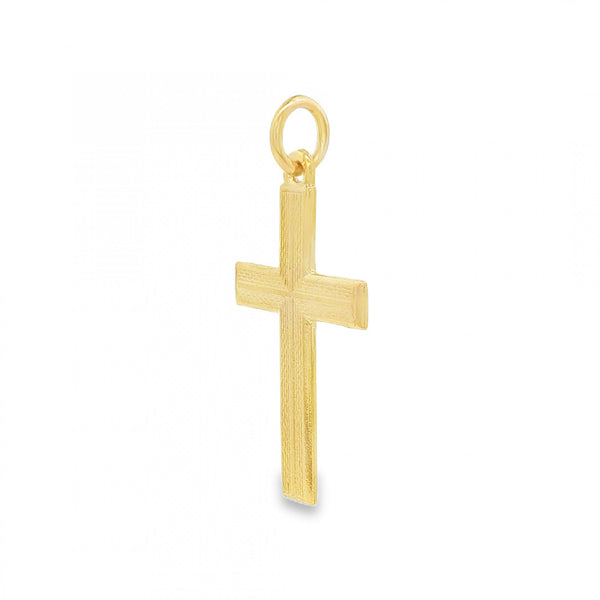 9ct Yellow Gold Patterned Flat Cross Pendant - 16x28x1mm - 1.5g