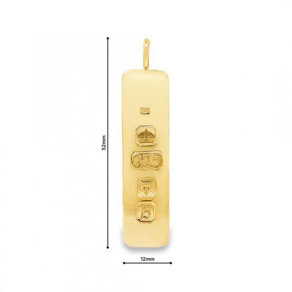 9ct Yellow Gold Plain Ingot Pendant - 12x52x4mm - 23.4g