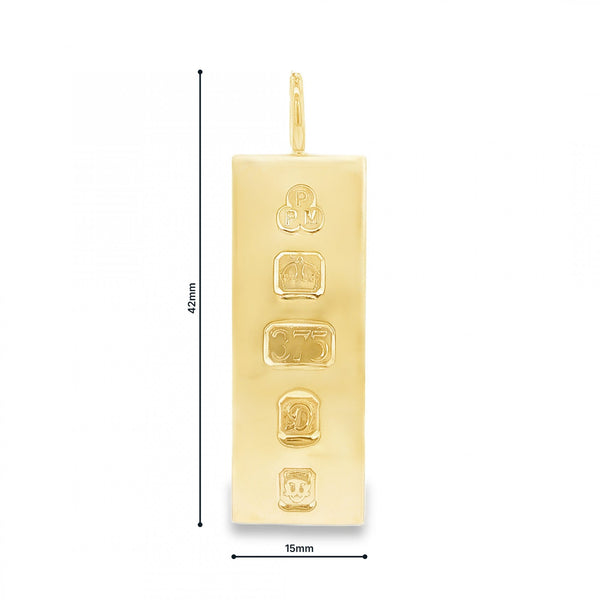 9ct Yellow Gold Plain Ingot Pendant - 15x42x4mm - 31.1g