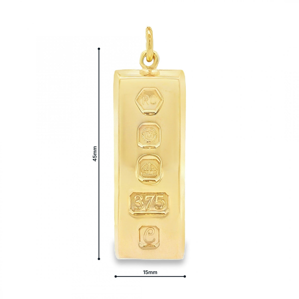 9ct Yellow Gold Graduated Edge Ingot Pendant -15x45x4.5mm -30.6g